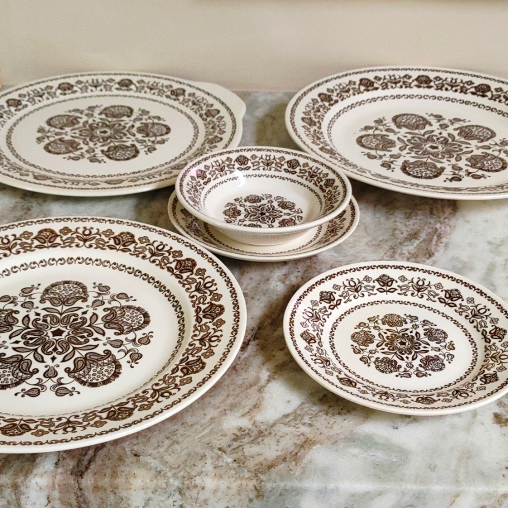 Listed Separately Mid Century Royal Wellesley Folkart Flower Brown and Ivory
